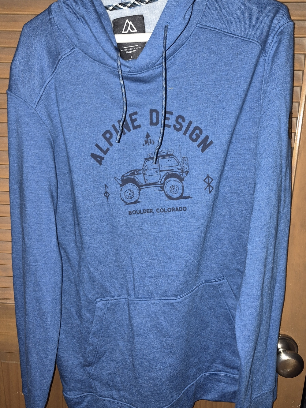 Alpine Design Men's Heather Blue Hoodie with Off-Road Graphic